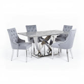 Marbella Grey Marble Dining Table with Light Grey Velvet Dining Chairs - Pendle Village Furniture