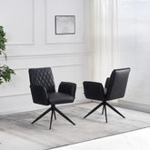 styled in a room Maxwell Soft Black Leather Swivel Dining Chairs with black metal legs and Arms, Buy as set of 4, 6 or 8 Chairs by Pendle village furniture