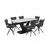 Merlin Matte White Ceramic Extending Dining Table with 6 Tripoli Chairs - Pendle Village Furniture