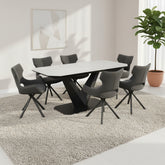 Merlin Matte White Ceramic Extending Dining Table with 6 Tripoli Chairs - Pendle Village Furniture