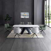 Pearl White Ceramic Extending Dining Table with Swivel Dining Chairs