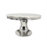 Mitzi Round Marble Dining Table With Lion Head Knocker Chairs - Pendle Village Furniture