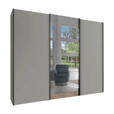 Monaco 3000 Pebble Grey Decor Large Sliding Door Wardrobe with Mirror - Pendle Village Furniture
