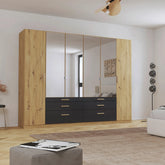Mosbach 6 Door Graphite & Oak Wardrobe with Mirror and Drawers - 271cm - Pendle Village Furniture