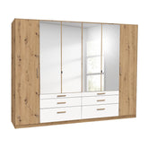 Mosbach 6 Door White & Oak Wardrobe with Mirror and Drawers - 271cm - Pendle Village Furniture