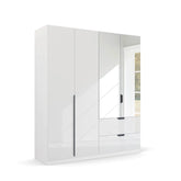 Mulheim 4 Door White Glass Wardrobe with Drawers and Mirror - Pendle Village Furniture