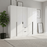 Mulheim 5 Door White Glass Wardrobe with Mirror and Drawers