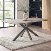 Newham Oak - Effect Dining Table with 6 Ivory Chenille Dining Chairs - Pendle Village Furniture