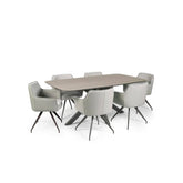 Newham Oak - Effect Dining Table with 6 Ivory Chenille Dining Chairs - Pendle Village Furniture