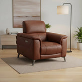 Neo Prestige leather power recliner armchair with telescopic headrest.