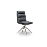 Nobel Dark Grey Leather Modern Swivel Dining Chairs, with Aluminium Legs available as set of 4, 6 or 8. Free Quick Delivery