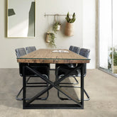 Noir Railway Sleeper Wood Large 2.2M Dining Table Set - Pendle Village Furniture