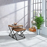 Noir Railway Sleeper Wood Nest of 2 Tables - Pendle Village Furniture