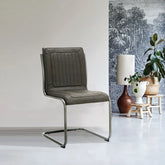 Noir Vintage Grey Leather Set of 4 Dining Chairs - Pendle Village Furniture