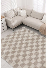 Nomadic Checks natural rug with soft tones and cozy texture.