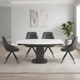 Oliver White Ceramic Swivel Ext Dining Table & Cerutti Swivel Dining Chair Set