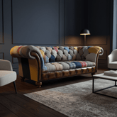 Oswald & Pablo Cotswold Tan Leather Detail Patchwork Chesterfield Sofa