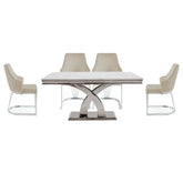 Ottavia Marble Dining Table with Ottavia Mink Velvet Dining Chair Set - Pendle Village Furniture