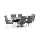 Ottavia Light Grey Marble Dining Table with 6 Nelson Dark Grey Velvet Dining Chairs