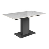 Pavoni High Gloss White Sintered Stone Ceramic Extending Dining Table with Grey Pedestal Metal Base