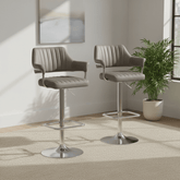 Pair of Charcoal Leather Effect Bar Stools