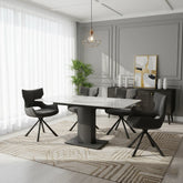 Pavoni White Ceramic Ext Dining Table with 4 Tripoli Grey Fabric Chairs - Pendle Village Furniture