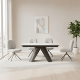 Pearl Extending Dining Table with 4 Perla Swivel Fabric Dining Chairs