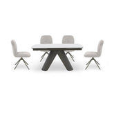 Pearl Extending Dining Table with 4 Perla Swivel Fabric Dining Chairs - Pendle Village Furniture