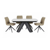 Pearl White Ceramic Extending Dining Table with 6 Warrior Taupe Swivel Dining Chairs - Pendle Village Furniture