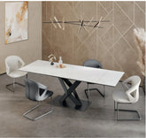 Styled in a Room Phoenix White Gloss Ceramic Extending Dining Table with chairs