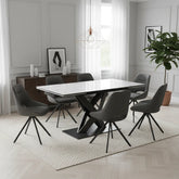 Phoenix Gloss White Ceramic Ext Dining Table with Cerutti Swivel Dining Chairs - Pendle Village Furniture