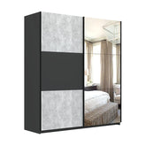 Portvelle Stone Effect Grey and Graphite Decor Sliding Door Wardrobe With Mirror - Pendle Village Furniture