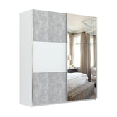 Portvelle Stone Effect Grey and White Decor Sliding Door Wardrobe With Mirror - Pendle Village Furniture