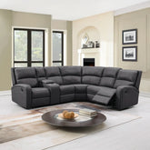 Prague Grey Soft Touch Fabric Manual Recliner Corner Sofa with Console which has storage and cup holders