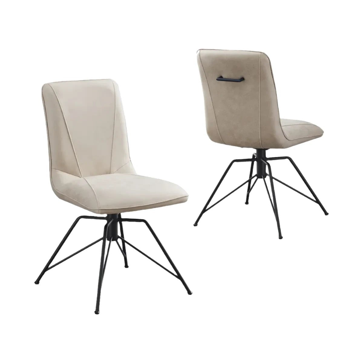Arachnos Swivel Cream Dining Chairs with black Metal Legs and Pull Out handle
