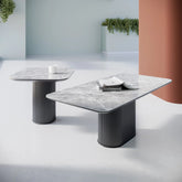 Blakely High Gloss Light Grey Marble Effect Ceramic Side Table - Pendle Village Furniture