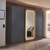 Arezzo Graphite 3 Door Sliding Wardrobe With Integrated LED Lighting - Pendle Village Furniture