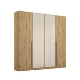 Artemis Oak & Champagne Glass 4 Door Hinged Wardrobe - Pendle Village Furniture