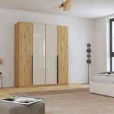 Artemis Oak & Champagne Glass 4 Door Hinged Wardrobe - Pendle Village Furniture