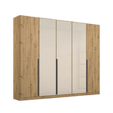 Artemis Oak & Champagne Glass 5 Door Hinged Wardrobe - 226cm - Pendle Village Furniture
