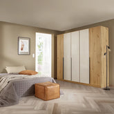 Artemis Oak & Champagne Glass 5 Door Hinged Wardrobe - 226cm - Pendle Village Furniture