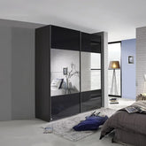 Rauch Forms Basalt Glass 2 Door Sliding Wardrobe with Mirror - Pendle Village Furniture