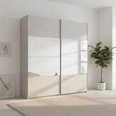 Rauch Forms Silk Grey Glass 2 Door Sliding Wardrobe with Mirror - Free Assembly