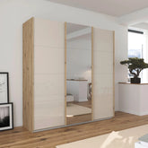Rauch Forms Oak & Champagne Glass 3 Door Sliding Wardrobe - Pendle Village Furniture