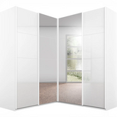 Rauch Lema 4 Door Sliding Corner Wardrobe - White High Gloss - Pendle Village Furniture