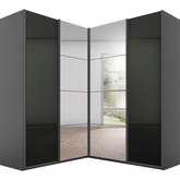 Rauch Lema 4 Door Sliding Corner Wardrobe - High Gloss Effect Grey - Pendle Village Furniture
