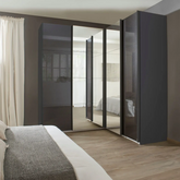Rauch Lema 4 Door Sliding Corner Wardrobe - High Gloss Effect Grey - Pendle Village Furniture