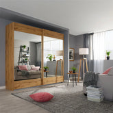 Mali Artisan Oak and Mirror Sliding Door Wardrobe - Pendle Village Furniture