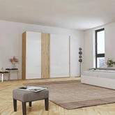 Rauch Mosbach White Glass Sliding Door Wardrobe - W226cm - Pendle Village Furniture