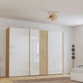 Rauch Mosbach White Glass Large 3 Door Sliding Wardrobe - W271cm - Pendle Village Furniture